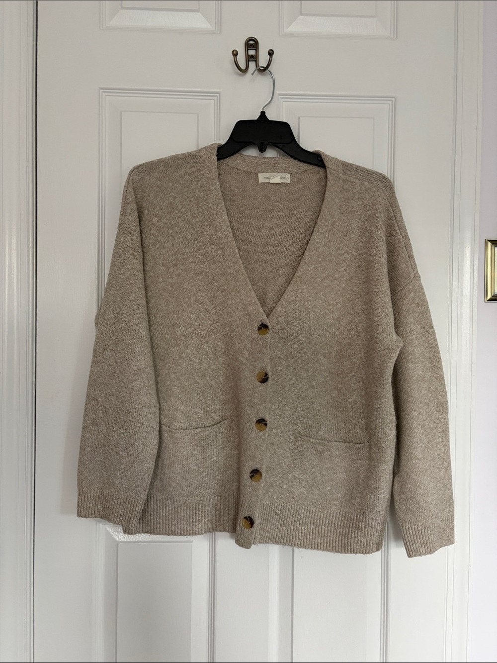 Treasure & Bond Beige V-Neck Button Cardigan